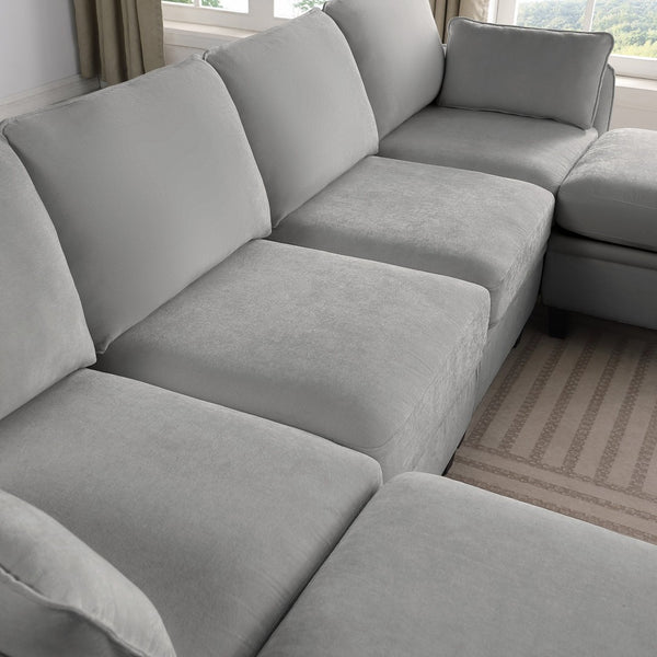 English Elm 102 Inch Linen Modular Sectional Sofa with Hidden Storage and Cloud Cushion Comfort Gray W1099S00215
