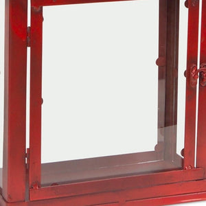 HomeRoots Set of Two Modern Red Geometric Metal & Glass Lantern Candle Holders for Stylish Décor Accents 634849