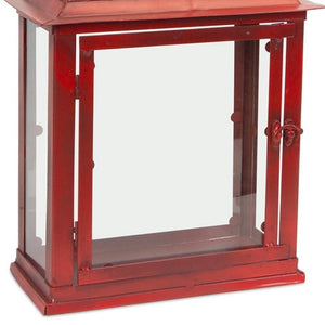 HomeRoots Set of Two Modern Red Geometric Metal & Glass Lantern Candle Holders for Stylish Décor Accents 634849