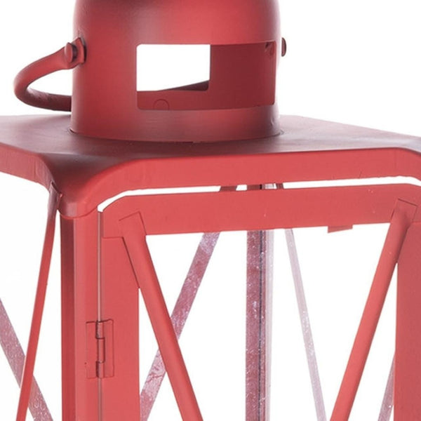 HomeRoots Set of Two Bold Red Geometric Metal Lantern Candle Holders for Stylish Home Décor & Events 634858