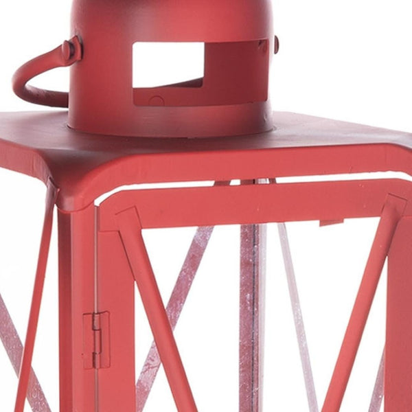 HomeRoots Set of Two Bold Red Geometric Metal Lantern Candle Holders for Stylish Home Décor & Events 634858