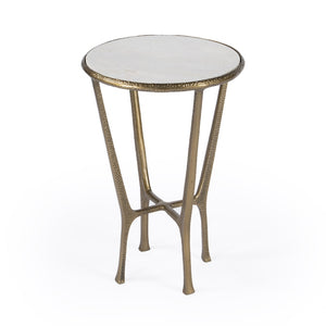 HomeRoots 23" Stylish White Marble and Gold Hammered Aluminum Round End Table for Modern Rustic Spaces 634861