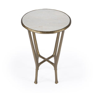 HomeRoots 23" Stylish White Marble and Gold Hammered Aluminum Round End Table for Modern Rustic Spaces 634861
