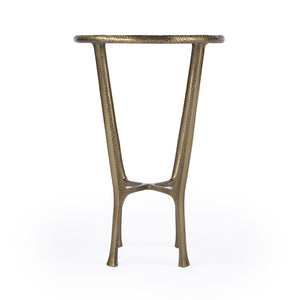 HomeRoots 23" Stylish White Marble and Gold Hammered Aluminum Round End Table for Modern Rustic Spaces 634861