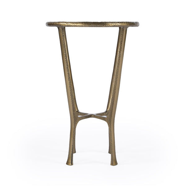 HomeRoots 23" Stylish White Marble and Gold Hammered Aluminum Round End Table for Modern Rustic Spaces 634861