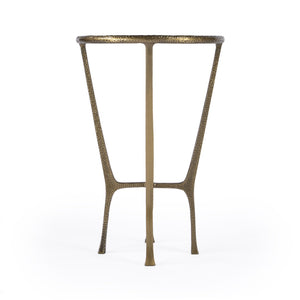 HomeRoots 23" Stylish White Marble and Gold Hammered Aluminum Round End Table for Modern Rustic Spaces 634861