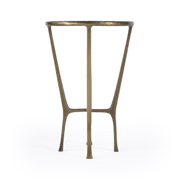 HomeRoots 23" Stylish White Marble and Gold Hammered Aluminum Round End Table for Modern Rustic Spaces 634861