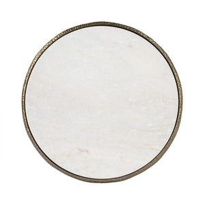 HomeRoots 23" Stylish White Marble and Gold Hammered Aluminum Round End Table for Modern Rustic Spaces 634861