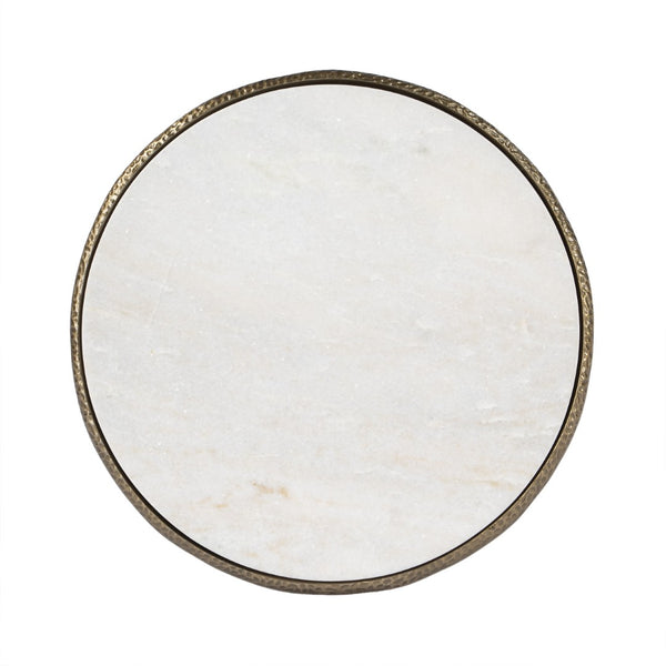 HomeRoots 23" Stylish White Marble and Gold Hammered Aluminum Round End Table for Modern Rustic Spaces 634861