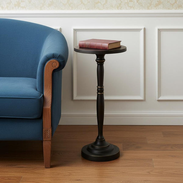HomeRoots 22" Vintage Black Aluminum Round End Table with Sculpted Pedestal Base - Perfect for Any Room! 634862