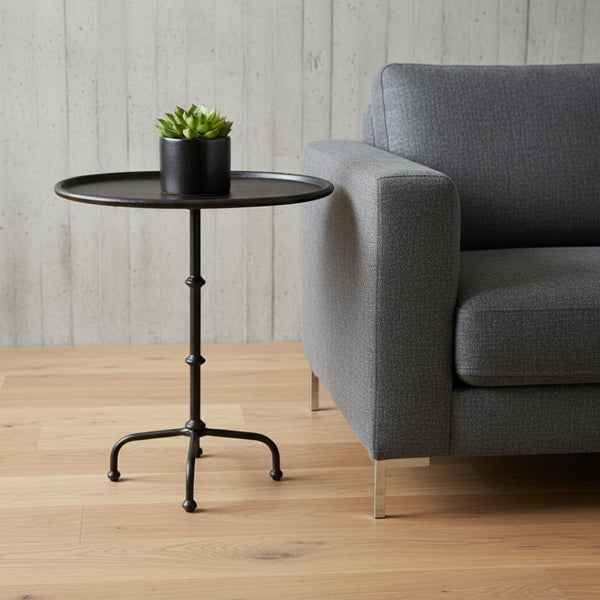 HomeRoots 20" Sleek Black Oval Aluminum Outdoor Side Table – Durable, Low-Maintenance, Modern Design for Patios 634863