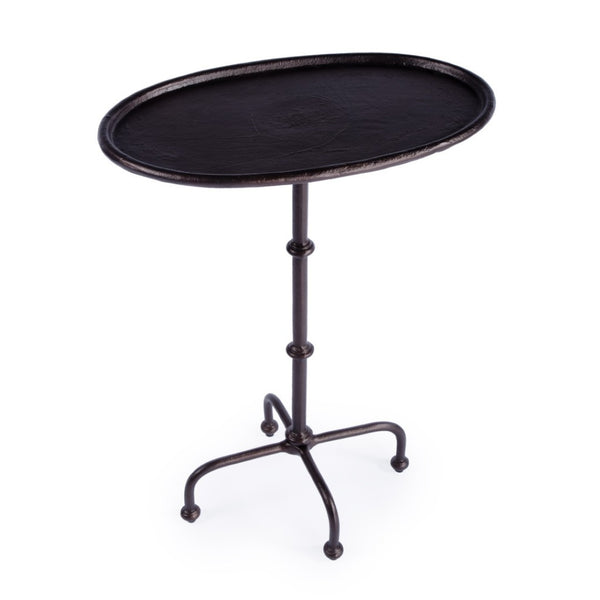 HomeRoots 20" Sleek Black Oval Aluminum Outdoor Side Table – Durable, Low-Maintenance, Modern Design for Patios 634863