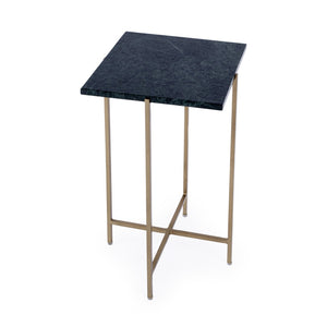 HomeRoots 21" Chic Green Marble & Gold Iron Square End Table - Stylish Accent for Any Room, Fully Assembled! 634866