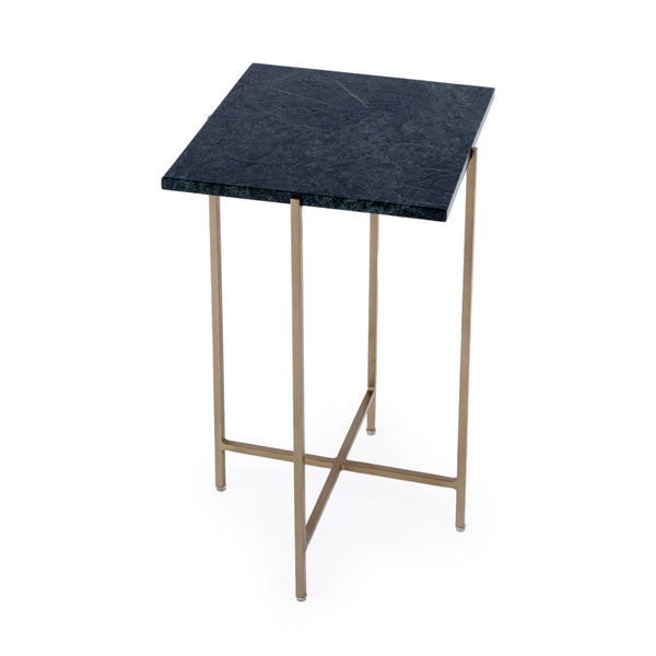 HomeRoots 21" Chic Green Marble & Gold Iron Square End Table - Stylish Accent for Any Room, Fully Assembled! 634866