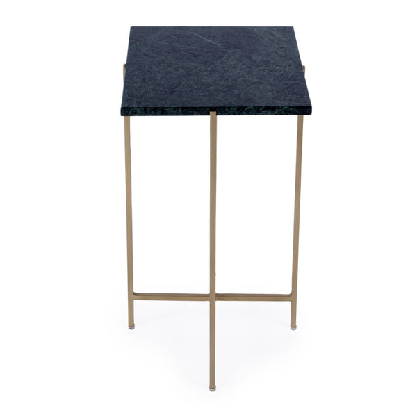 HomeRoots 21" Chic Green Marble & Gold Iron Square End Table - Stylish Accent for Any Room, Fully Assembled! 634866