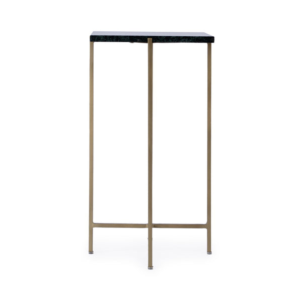 HomeRoots 21" Chic Green Marble & Gold Iron Square End Table - Stylish Accent for Any Room, Fully Assembled! 634866