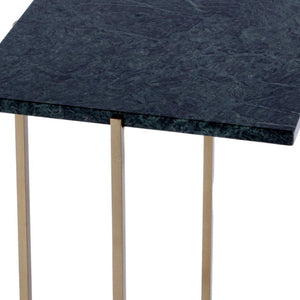 HomeRoots 21" Chic Green Marble & Gold Iron Square End Table - Stylish Accent for Any Room, Fully Assembled! 634866
