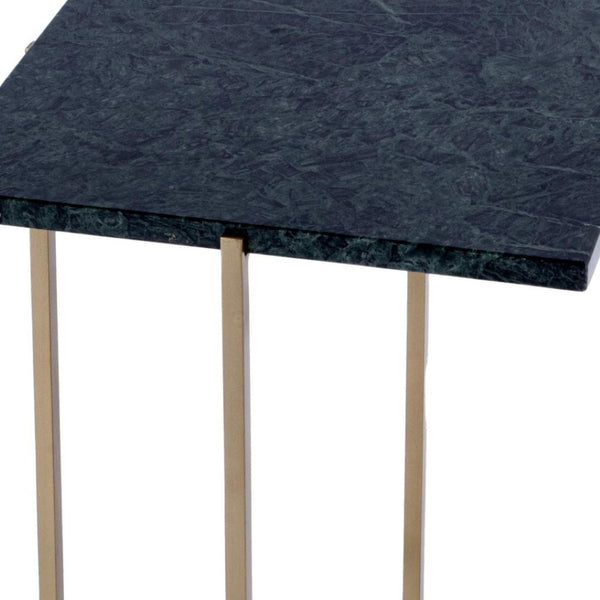 HomeRoots 21" Chic Green Marble & Gold Iron Square End Table - Stylish Accent for Any Room, Fully Assembled! 634866