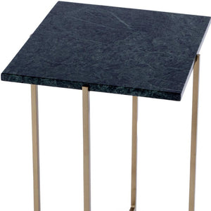 HomeRoots 21" Chic Green Marble & Gold Iron Square End Table - Stylish Accent for Any Room, Fully Assembled! 634866