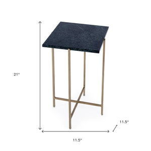 HomeRoots 21" Chic Green Marble & Gold Iron Square End Table - Stylish Accent for Any Room, Fully Assembled! 634866