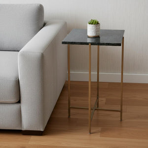 HomeRoots 21" Chic Green Marble & Gold Iron Square End Table - Stylish Accent for Any Room, Fully Assembled! 634866