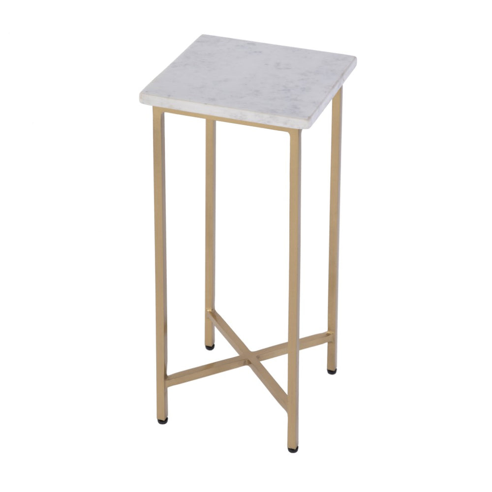 HomeRoots 21" White and Gold Marble Iron Square End Table - Rustic Elegance for Modern Living Spaces 634867