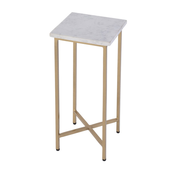 HomeRoots 21" White and Gold Marble Iron Square End Table - Rustic Elegance for Modern Living Spaces 634867