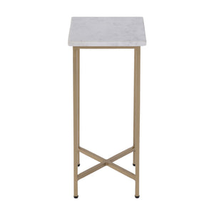 HomeRoots 21" White and Gold Marble Iron Square End Table - Rustic Elegance for Modern Living Spaces 634867
