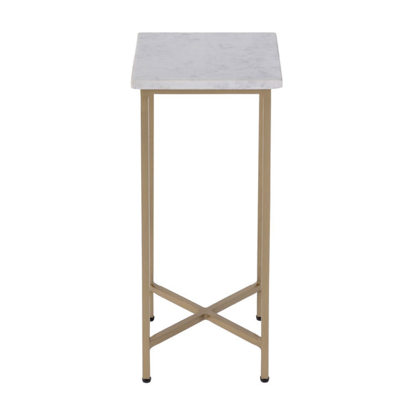 HomeRoots 21" White and Gold Marble Iron Square End Table - Rustic Elegance for Modern Living Spaces 634867