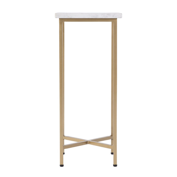 HomeRoots 21" White and Gold Marble Iron Square End Table - Rustic Elegance for Modern Living Spaces 634867