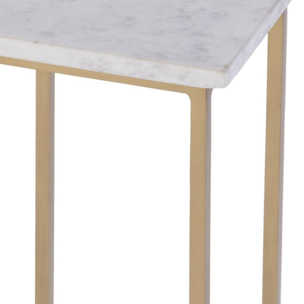 HomeRoots 21" White and Gold Marble Iron Square End Table - Rustic Elegance for Modern Living Spaces 634867
