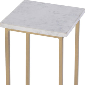 HomeRoots 21" White and Gold Marble Iron Square End Table - Rustic Elegance for Modern Living Spaces 634867