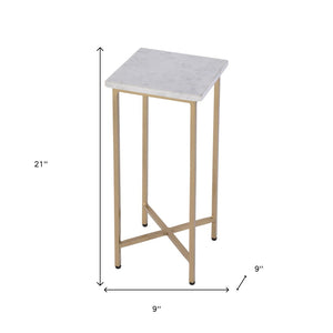 HomeRoots 21" White and Gold Marble Iron Square End Table - Rustic Elegance for Modern Living Spaces 634867