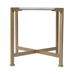 HomeRoots 20" Elegant White Marble and Gold Iron End Table - Distressed Square Accent for Modern Spaces 634868