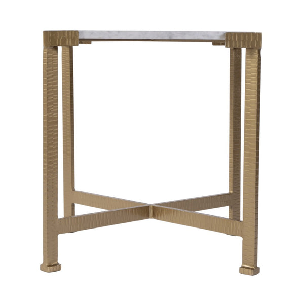 HomeRoots 20" Elegant White Marble and Gold Iron End Table - Distressed Square Accent for Modern Spaces 634868