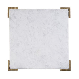 HomeRoots 20" Elegant White Marble and Gold Iron End Table - Distressed Square Accent for Modern Spaces 634868