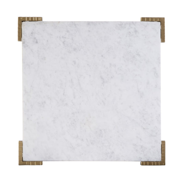 HomeRoots 20" Elegant White Marble and Gold Iron End Table - Distressed Square Accent for Modern Spaces 634868