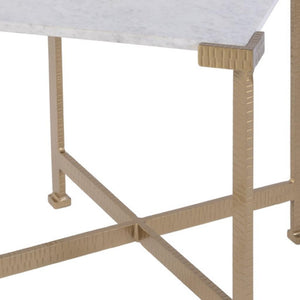 HomeRoots 20" Elegant White Marble and Gold Iron End Table - Distressed Square Accent for Modern Spaces 634868