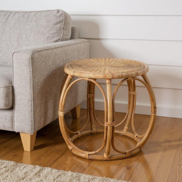 HomeRoots 24" Natural Rattan Round Drum End Table – Bohemian Chic, Lightweight, Versatile Accent for Any Space 634870