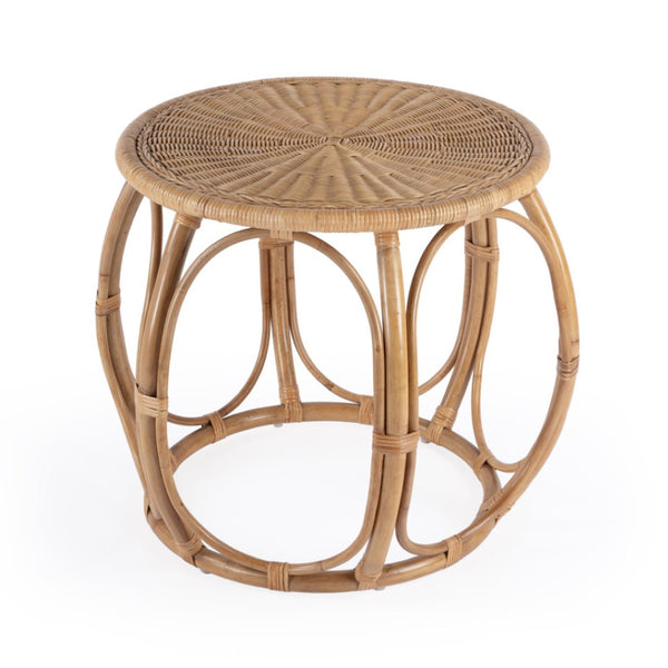HomeRoots 24" Natural Rattan Round Drum End Table – Bohemian Chic, Lightweight, Versatile Accent for Any Space 634870