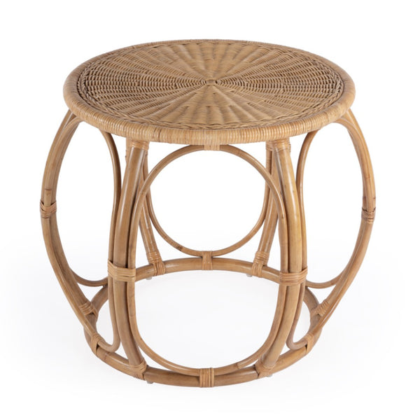 HomeRoots 24" Natural Rattan Round Drum End Table – Bohemian Chic, Lightweight, Versatile Accent for Any Space 634870