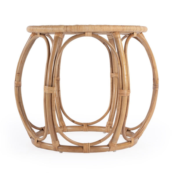 HomeRoots 24" Natural Rattan Round Drum End Table – Bohemian Chic, Lightweight, Versatile Accent for Any Space 634870