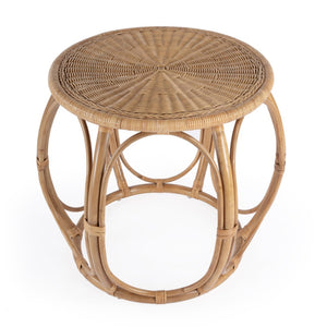 HomeRoots 24" Natural Rattan Round Drum End Table – Bohemian Chic, Lightweight, Versatile Accent for Any Space 634870