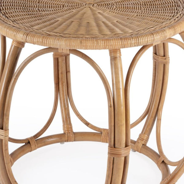 HomeRoots 24" Natural Rattan Round Drum End Table – Bohemian Chic, Lightweight, Versatile Accent for Any Space 634870