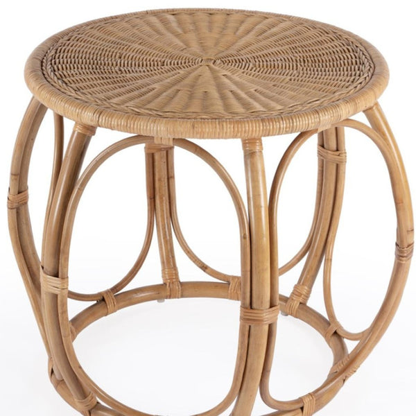 HomeRoots 24" Natural Rattan Round Drum End Table – Bohemian Chic, Lightweight, Versatile Accent for Any Space 634870