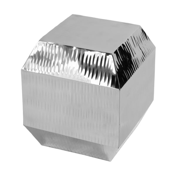 HomeRoots 20" Silver Stainless Steel Square Block End Table - Modern Minimalist Design for Small Spaces 634871