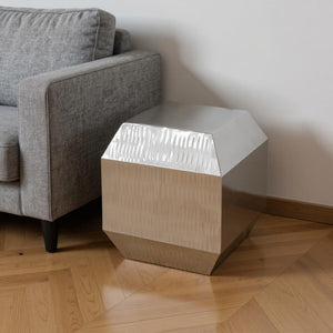 HomeRoots 20" Silver Stainless Steel Square Block End Table - Modern Minimalist Design for Small Spaces 634871