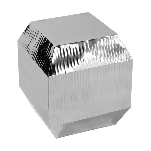 HomeRoots 20" Silver Stainless Steel Square Block End Table - Modern Minimalist Design for Small Spaces 634871