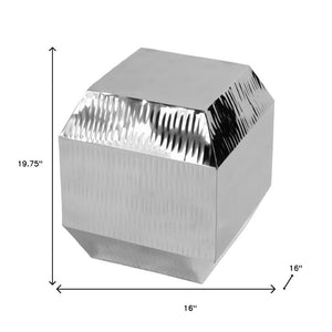HomeRoots 20" Silver Stainless Steel Square Block End Table - Modern Minimalist Design for Small Spaces 634871