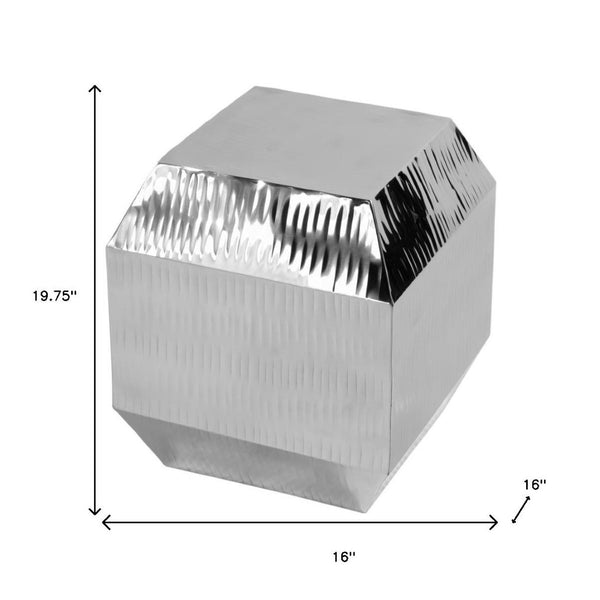 HomeRoots 20" Silver Stainless Steel Square Block End Table - Modern Minimalist Design for Small Spaces 634871